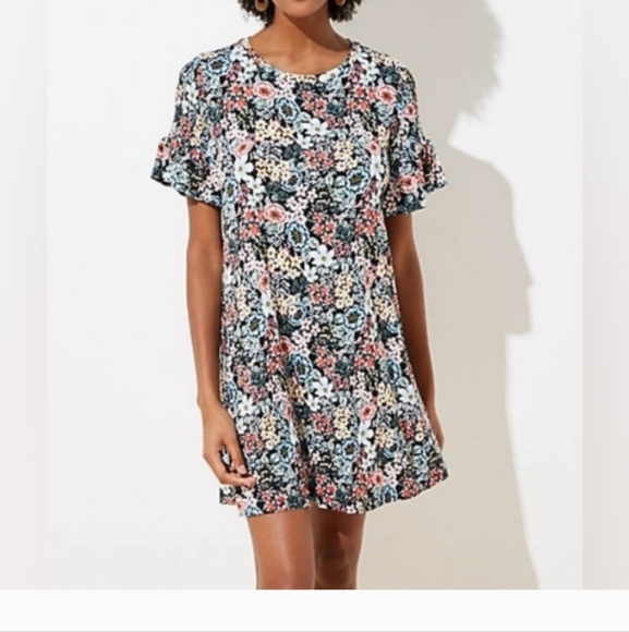 LOFT Floral Dress - Black, White, Pink, Blue - Picture 2 of 10